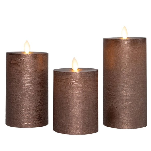 LED Kaars 10/12.5/15CM Bronze met afstandsbediening - Anna's Collection Anna's Collection LED Stompkaars Brons 3 stuks (10/12