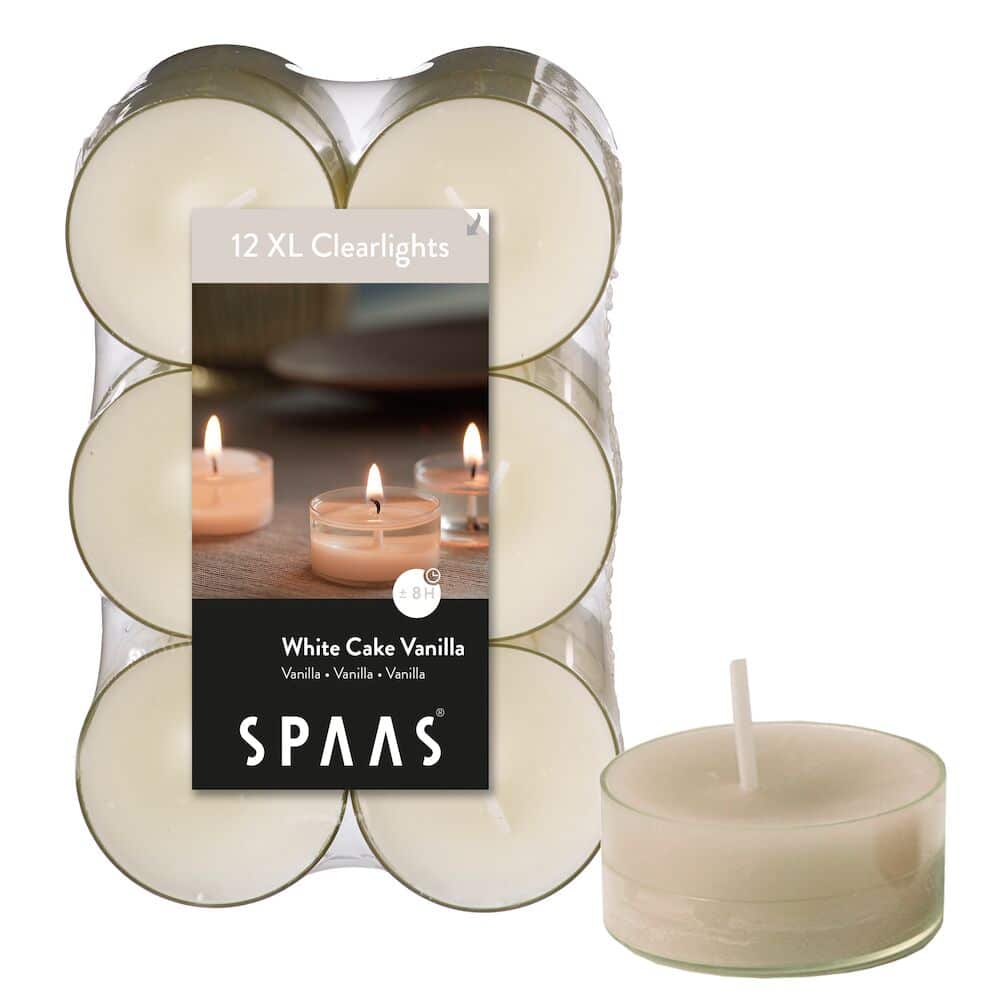 Geurtheelicht 10u white cake vanilla 12st - SPAAS Geurtheelicht White Cake Vanilla (10 uur