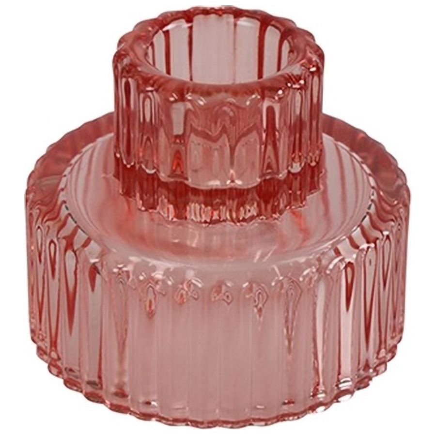 Kandelaar Duette Donkerroze glas 4x4x7cm - Countryfield Kandelaar Duette Donkerroze glas 4x4x7cm