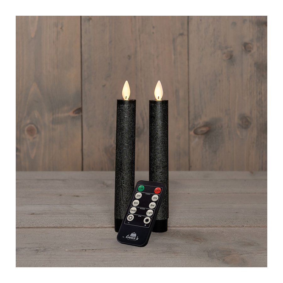 LED dinerkaars Antraciet 18 cm 2 stuks - Anna's Collection LED dinerkaars Antraciet 18 cm 2 stuks - LED Kaarsen met afstandsbediening - Anna's Collection - Zwart
