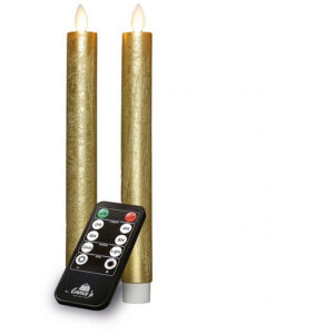 LED dinerkaars Rustiek Goud 23 cm 2 stuks - LED Kaarsen met afstandsbediening - Anna's Collection
