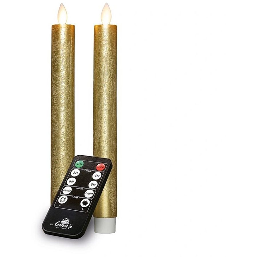 LED dinerkaars Rustiek Goud 23 cm 2 stuks - Anna's Collection LED dinerkaars Rustiek Goud 23 cm 2 stuks - LED Kaarsen met afstandsbediening - Anna's Collection