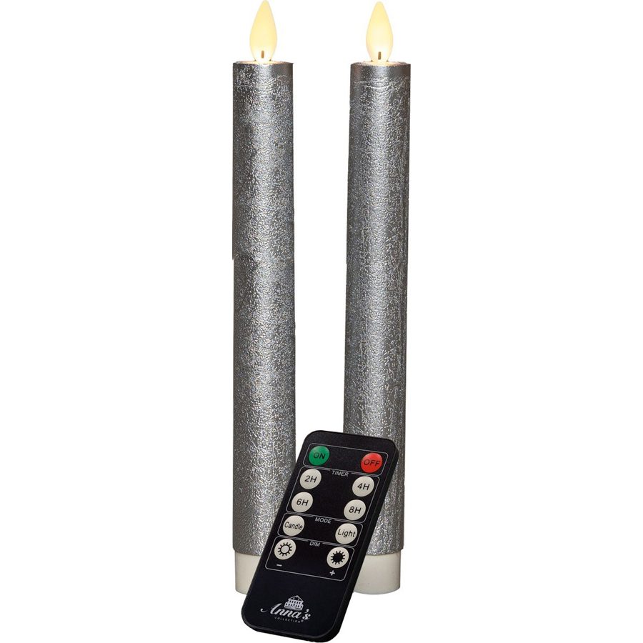 LED dinerkaars Zilver 23 cm 2 stuks - Anna's Collection LED dinerkaars Zilver 23 cm 2 stuks - LED Kaarsen met afstandsbediening - Anna's Collection