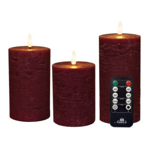 LED stompkaars Bordeaux 15 cm 3 stuks - LED Stompkaarsen - Anna's Collection