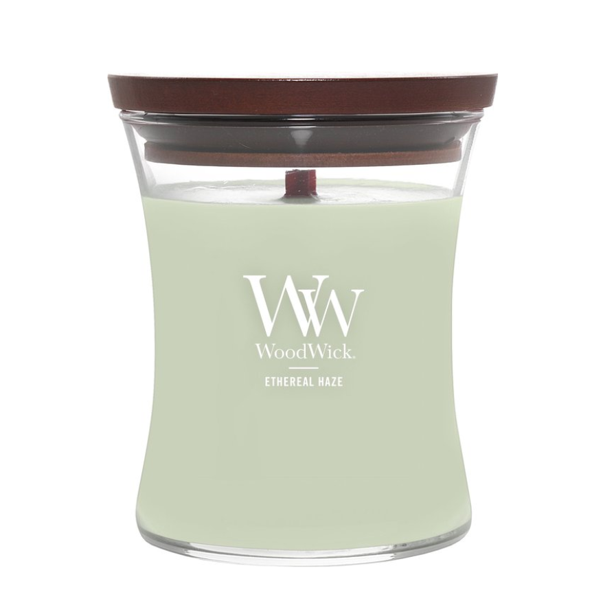 WoodWick Geurkaars Medium – Ethereal Haze (Ellipse Wick) – Ø 10 × H 12 cm (ca. 60–80 uur) WoodWick Geurkaars Medium – Ethereal Haze (Ellipse Wick) – Ø 10 × H 12 cm (ca. 60–80 uur)